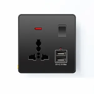 Interrupteur à bouton de lumière noir UK 13A, prise de courant universelle Usb C 18W Smart Fast Charging, mur de commutateur de prise électrique 220V