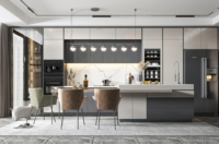 Armoire de cuisine moderne en bois massif, rangement sur mesure, installation facile, nettoyage rapide, durable, imperméable, gain de place