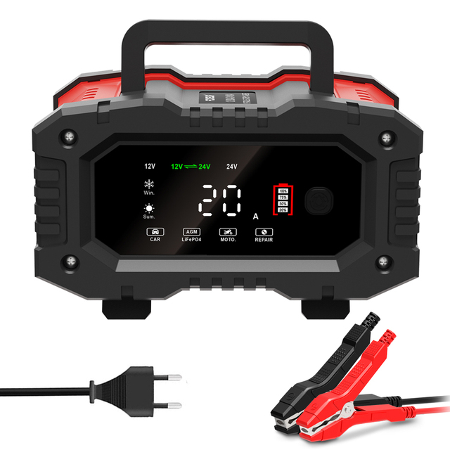 Foxsur Factory Direct Sale 7 Stage Smart 12v 24v Battery Charger 20a 10a Battery Charger with Digital LCD Display