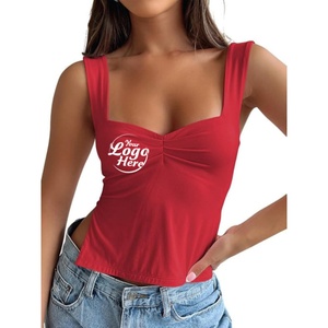 Cute Pleated V-neck <b>Strappy</b> Plus Size Women's Tank <b>Tops</b> Sexy Sleeveless Wrap Front Backless Knitted Breathable Clubbing - Product Image 6