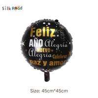 Ballon en aluminium rond Joyeux Nouvel An, Feliz Ano Nuevo en espagnol, pour les fournitures de fête du réveillon du Nouvel An, certifié ISO 9001