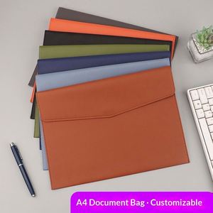 A4 Leather File Business Office <b>Document</b> <b>Bag</b> Large Capacity Storage Package Customized Logo - Product Image 2