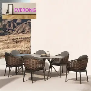 Ensemble de terrasse moderne everong table et chaises de bistrot meubles de restaurant d'extérieur de luxe ensemble de salle à manger d'extérieur