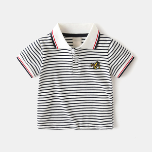 Camisetas Polo para Niños al por Mayor de Fábrica, Camisetas de Manga Corta con Cuello Redondo y Rayas para Bebés, Ropa de Verano Transpirable de Algodón para Niños - Product Image 2