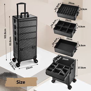 5 in 1 Makeup Train Case with Wheels <b>Rolling</b> Makeup Case Travel Nail Cart Cosmetic Organizer <b>Box</b> Extra Large Cosmetic Trolley - Product Image 5