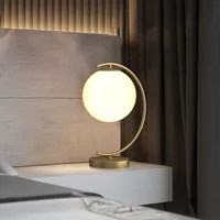 Lámpara de Mesa Globo Nórdica Moderna, Flexible y Ecológica, de Latón Macizo, con Brazo Curvo E14, Luz de Noche para Dormitorio, Ambiente Romántico y Cálido
