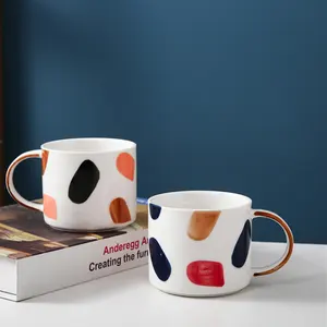 Taza nórdica de cerámica para café, té, colorido, pintado a mano, elegante