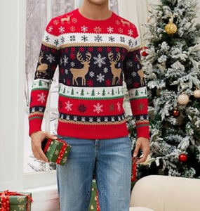 <span class=keywords><strong>Pull</strong></span> de Noël moche pour homme 100 % coton tricoté, motif renne et flocon de neige personnalisé, manches longues, pour les fêtes de fin d'année, fabrication OEM B2B - Product Image 2