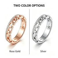 Anillo Unisex de Plata de Ley 925 YILUN, Diseño de Cadena Hueca, Anillo de Pareja con Incrustaciones de Circonita, Joyería Sencilla y Moderna para Hombre y Mujer