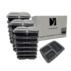 Fiambrera de lata con tapa para microondas, caja de almuerzo desechable con 3 compartimentos, 1000ml, sin bpa