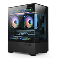 Caja de PC tipo torre con ventiladores, sin pilares, panorámica, tipo pecera, refrigeración por agua de 240 mm, enfriador de CPU de 165 mm, compatible con placas base M-ATX e ITX, para juegos.