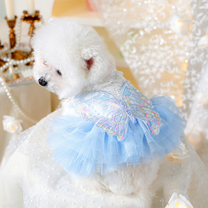 Butterfly Design Lace Trim Pet Dress With Soft Lining Snap <b>Button</b> Closure For Small <b>Dogs</b> Cats Cute Pet Clothing - Product Image 3