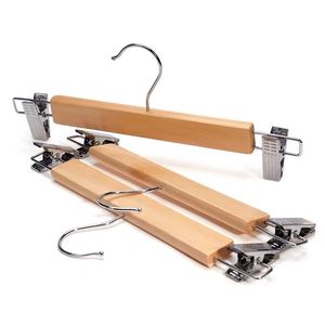 Solid Wood Pant <b>Hanger</b> With Clips Natural Color Wardrobe Use Clothing Storage - Product Image 1