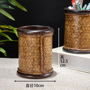 Porte-stylo thaïlandais en bois massif, boîte de rangement ronde de style vintage pour bureau et maison - Product Image 2