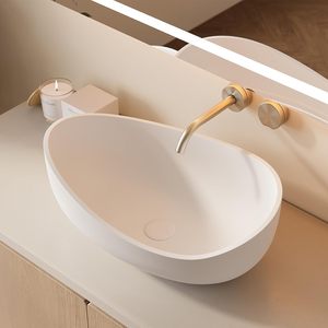 Vasque à poser en résine de pierre de 22,44 pouces, blanc mat, pour rénovation de salle de bain, usage domestique et hôtelier - Product Image 1