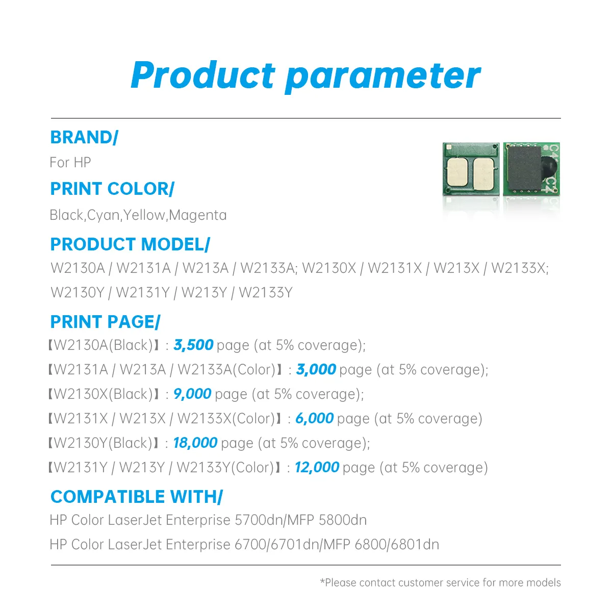 Chip katrij W2130Y W2131Y W2132Y W2133Y untuk HP warna LaserJet Perusahaan 5700DN MFP 5800DN 6700 6701DN MFP 6800 6801DN