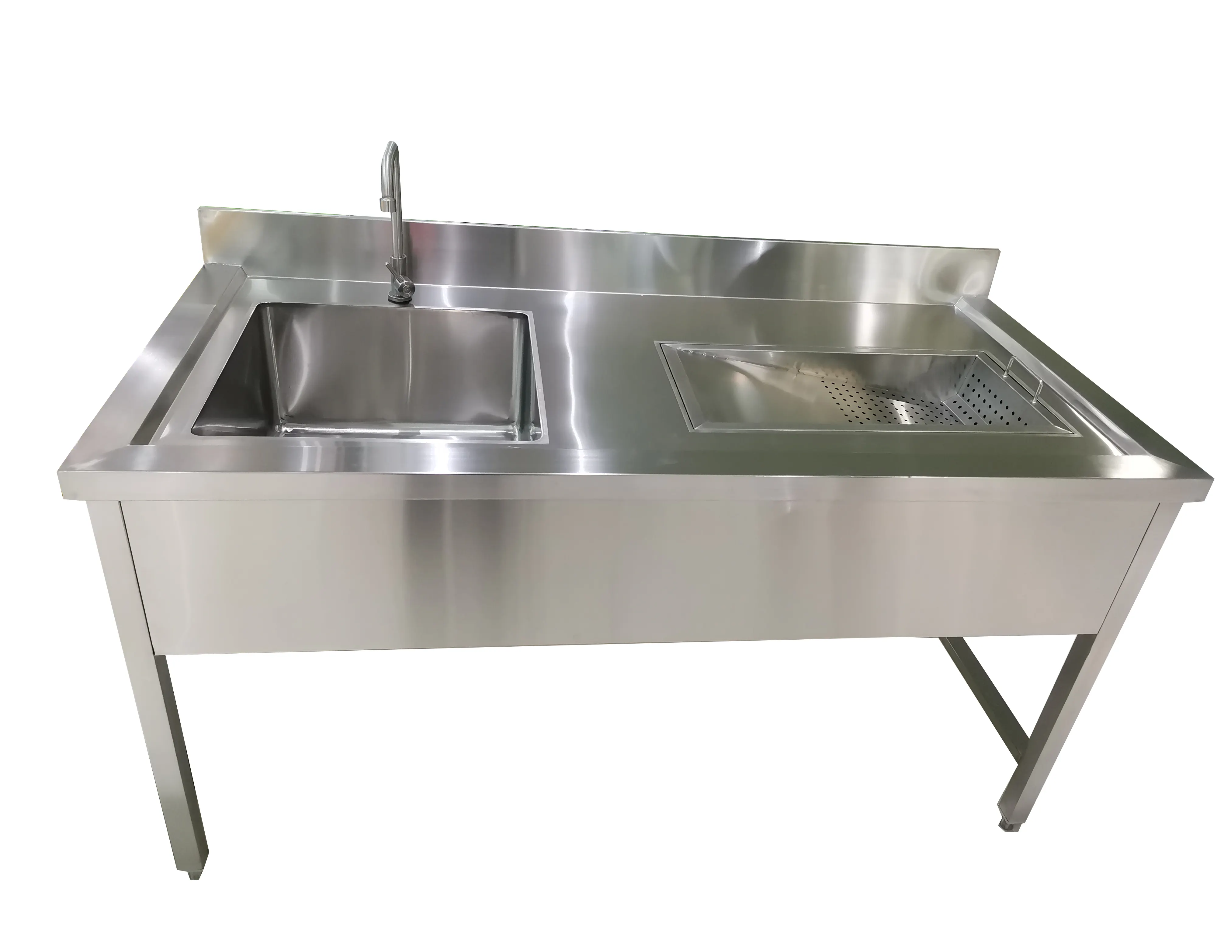 Wastafel Mangkuk Tunggal Dapur Stainless Steel Komersial Kualitas Tinggi dengan Keranjang Pembuangan Limbah