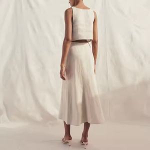 Conjunto de Lino al por Mayor a Bajo Precio: Top Corto Sexy y Falda de Lino de Talle Alto para Mujer - Product Image 3