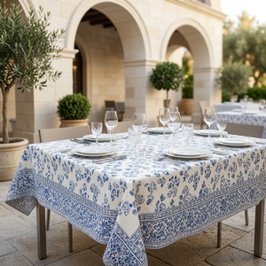 Mantel Moderno Azul con Estampado Floral, 100% Algodón, Hecho a Mano, Lavable y Personalizable, para Mesa de Comedor, Hotel o Restaurante - Product Image 6