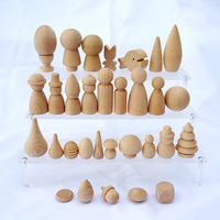 Bricolage sculpture marionnette kokeshi mini glands inachevés cône d'arbre ronds poupées en bois pegdoll peint figure jouets ensemble artisanat