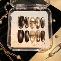 Micoz French Black Cream Acrylic Press on Nails pour doigts, faits main, formes Cercueil/Amande/Carré, 10 pièces, pour le quotidien