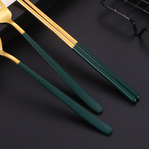 Ensemble de couverts portables en acier inoxydable 304 de style coréen, cuillère, fourchette, baguettes pour le camping, les étudiants, l'utilisation en plein air - Product Image 4