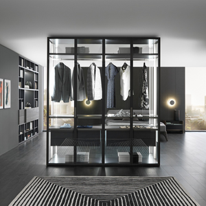 Muebles de Dormitorio Modernos Minimalistas MATA MT-HFMW01 de Diseño Europeo, Armario con Puerta de Vidrio Templado de 24 mm y 12 mm de Aluminio Dorado - Product Image 2