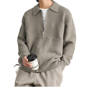 Cárdigan Ligero para Hombre, Color Verde Oliva, Tejido de Diamantes, Transpirable, con Cierre Frontal, Estilo Retro Moderno, Informal, Minimalista, Estilo Hip Hop - Product Image 1