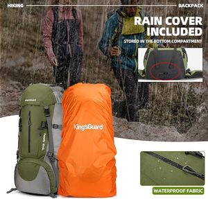 Sac à dos de randonnée 60L avec cadre interne et housse de pluie, sac à dos de trekking en Ripstop, suspension réglable, dos ventilé - Product Image 6