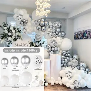 Ballons de fête d'anniversaire kit d'arche de ballons en argent blanc fournitures de ballons de décoration de fête d'anniversaire de bébé de mariage
