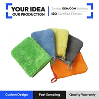 ST-P003 Gant de lavage de voiture en microfibre premium, sans rayures, super absorbant, en polaire corail, couleur et logo personnalisables, 60g, 25x19cm