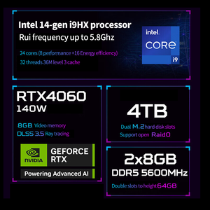 โน้ตบุ๊คเกมมิ่งมือสอง ขนาด 16 นิ้ว 2.5K RTX4060 แล็ปท็อปใหม่เอี่ยม I9 14900HX มือสอง - Product Image 4