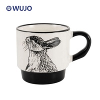 Lapin de Pâques animaux tasses en céramique noires personnalisées tasse à café en céramique empilable drôle