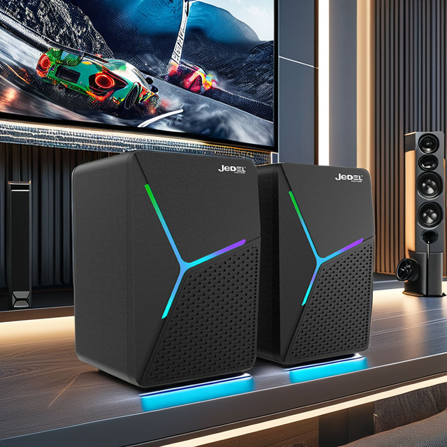 Jedel Mini Desktop RGB LED Stereo Wired USB Gaming Speakers Colorful for Laptop and Computer
