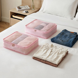 Travel Storage Bag Set Pink 3-Piece Rectangle Clothing Organizer For Trip Waterproof Foldable - Product Image 3