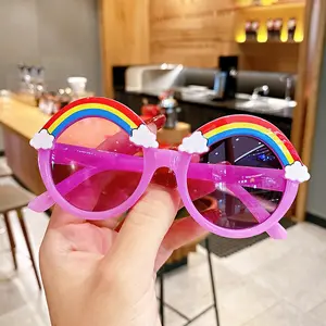 New Trend 2024 Fashion Cute Candy Color Girl And Boy Transparent Rainbow Round Frame Beach Program Children's Sunglasses
