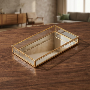Gold <b>Mirrored</b> Storage <b>Tray</b> Decorative Food Jewelry Organizer Single Modern Luxury Portable Multifunction Sustainable Living Room - Product Image 4