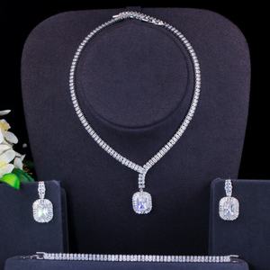 Women Crystal Necklace <b>Set</b> With <b>Bracelet</b> and Earrings Silver Tone Cubic Zirconia Statement Bridal Jewelry Elegant for Women - Product Image 6