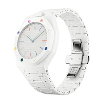 Nouvelle Arrivée - Montre-bracelet pour femme à 8 facettes, boîtier blanc, index arc-en-ciel, 40 mm, bracelet 20 mm, montre à quartz pour femme, OEM - Approvisionnement direct usine
