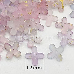 ลูกปัดอะคริลิค 12 มม. ลายกลีบดอกหอมหมื่นลี้และใบโคลเวอร์สี่แฉก สีทองฝ้าประกาย วัสดุทำกิ๊บติดผม ตัวจับดอกไม้ อุปกรณ์ตกแต่ง - Product Image 2