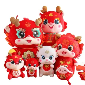 Best Selling China Year of the Dragon Mascot Plush Toy Lucky Red Plush Doll 2024 New Year Gift for Friends and Family