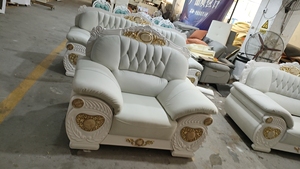 Ensemble de canapés sectionnels en bois massif, canapé en cuir classique, meubles de luxe pour salon, villa, maison, appartement, bureau - Product Image 4