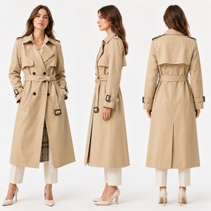 Gabardina elegante de longitud media coreana a la moda para <span class=keywords><strong>mujer</strong></span>, abrigo impermeable con cinturón, patrón de cuello con lazo, tejido de algodón a la moda - Product Image 4