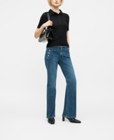 Jean évasé à boutons style marin pour femme, bleu délavé, coupe bootcut, denim, style rétro, vente en gros
