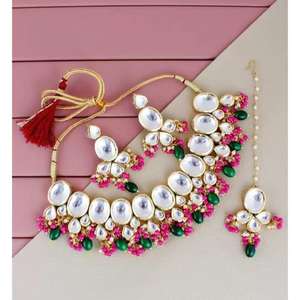 Indian Manufacturer Heavy <b>Kundan</b> Necklace Set Earrings Indian Fashion Gold Plated Wedding <b>Jewelry</b> Collection for Girls - Product Image 1