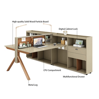Bureau de travail modulaire pour 2 personnes, dos à dos, avec armoire de rangement, pieds en métal, prise de courant, éclairage LED pour bureau