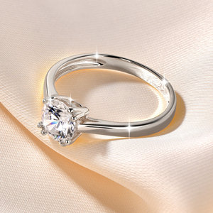 Anillos de Moissanita con Certificación GRA, Corte Redondo, Color D, VVS1, 1ct, Engaste de Doble Punta, Solitario, Cobre con Baño de Oro de 14K, Joyería para Uso Diario - Product Image 2