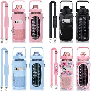 ขวดน้ำพลาสติกพกพาขนาด 2 ลิตร พร้อมหูหิ้วและหลอดดูด  มีตัวบอกเวลา  เหมาะสำหรับออกกำลังกาย ฟิตเนส กีฬา แคมป์ปิ้ง  พร้อมช่องใส่โทรศัพท์ - Product Image 6