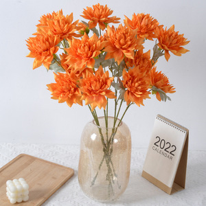 Flor Artificial de Dalia de Seda, 3 Cabezas, Tallo Largo, Dalia <span class=keywords><strong>Pinnata</strong></span> Artificial para Centros de Mesa de Boda, Decoración de Interiores del Hogar - Product Image 3