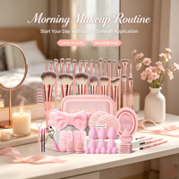 Ensemble de 70 pinceaux de maquillage avec logo personnalisé, kit de nettoyage, trousse à cosmétiques, bandeau, bracelet, éponge, recourbe-cils, vente en gros